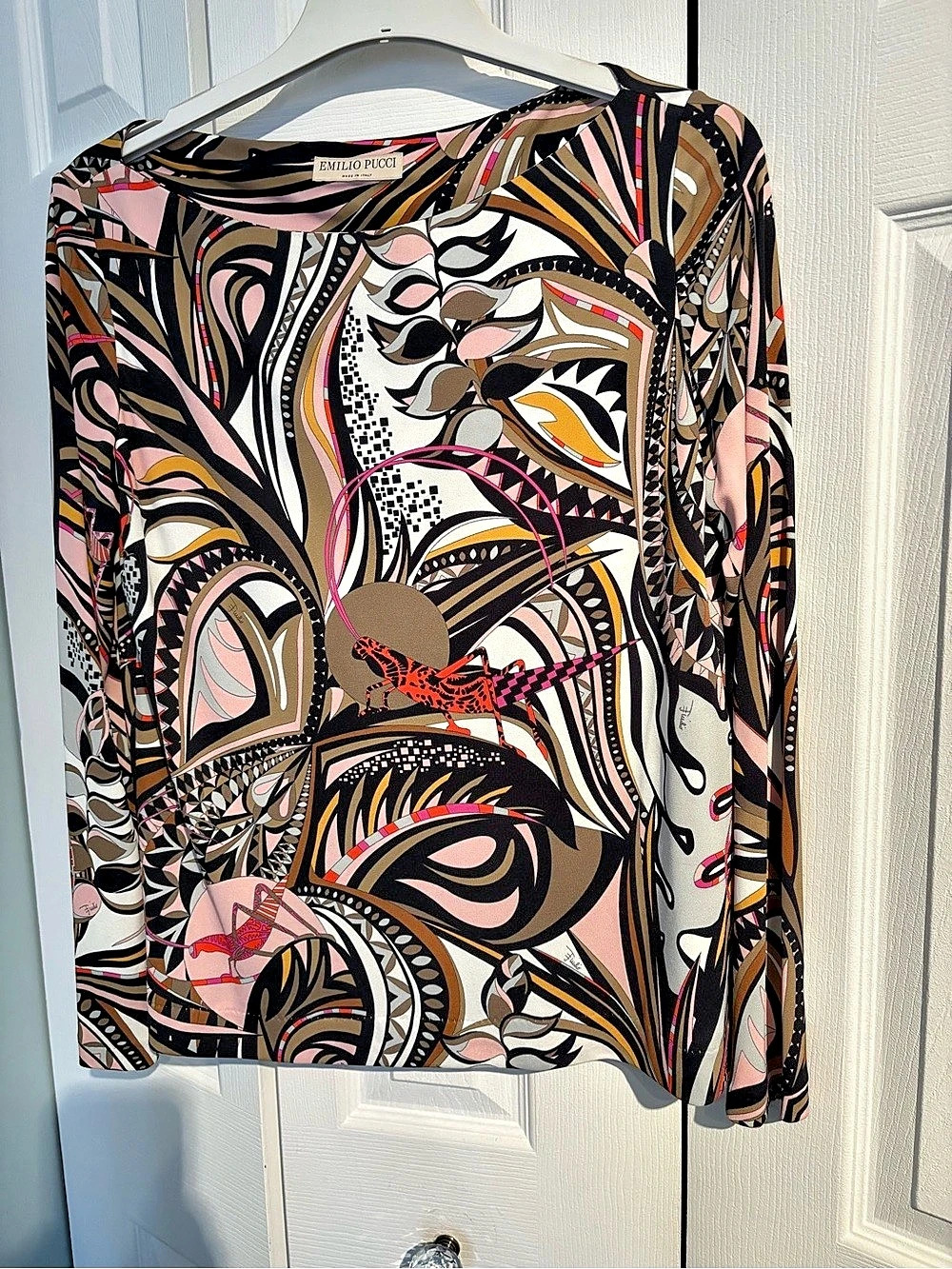Emilio Pucci 61RN25 Abstract Print Long Sleeve Top Size 42 Like New